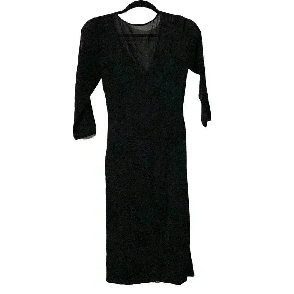 L.K. Bennett Women's black Dress Size us 6 sheer top ruched front silk blend - Picture 3 of 5